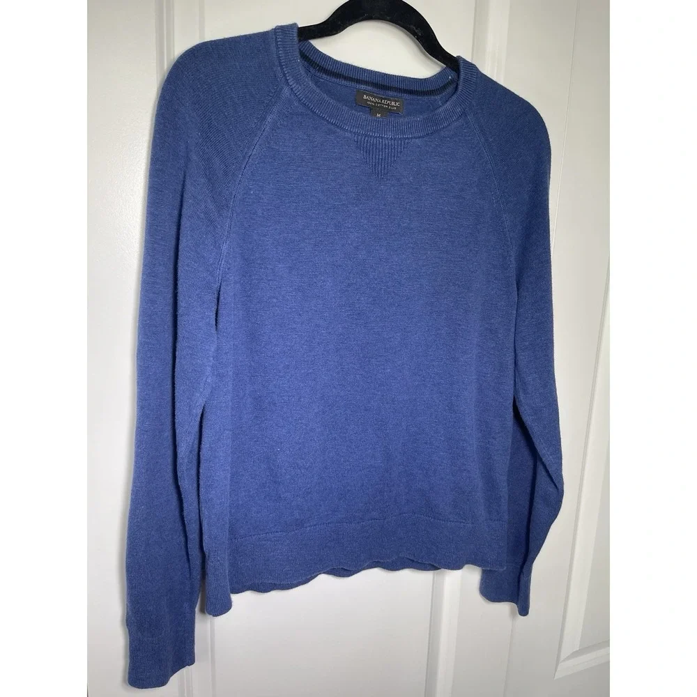 Banana Republic Long Sleeve Crewneck‎ 100% Cotton Slub Sweater Blue Men's Medium